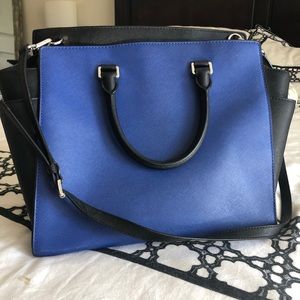Blue and black Michael Kors tote